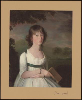 Portrait of a Young Girl, in a White Dress with a Blue Sash, a Book in Her Right Hand, in a Landscape