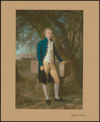 Portrait Of A Gentleman In A Blue Coat, His Left Arm Resting On A Water Trough, View Of The Basilica Of Maxentius Beyond