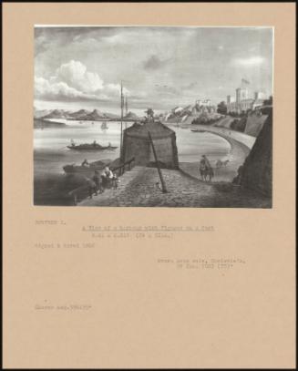 A View Of A Harbour With Figures On A Fort