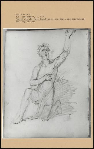 British Museum Sketchbook; Pencil Sketch: Male Kneeling on One Knee, One Arm Raised