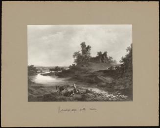 Landscape With Ruin And 2 Children + 2 Donkeys By A Stream