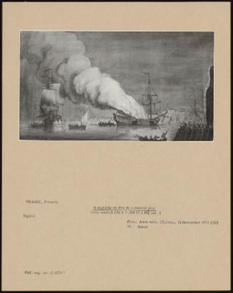 A Warship On Fire In A Channel Port