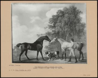 Two Hunters With A Groom And A Dog