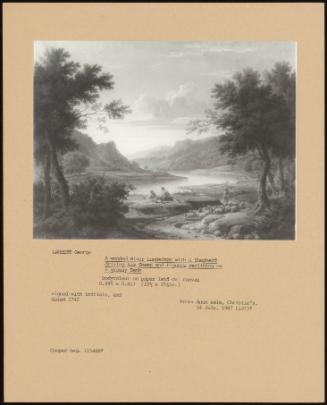 A Wooded River Landscape With A Shepherd Driving His Sheep And Figures Reclining On A Grassy Bank