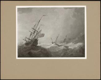 Two Ships In A Storm Off A Rocky Coast