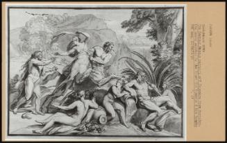 The Centaur Nessus Carrying Off Denjanira From Hercules, The Scene Watched By The River Eveenus & His Nymphs