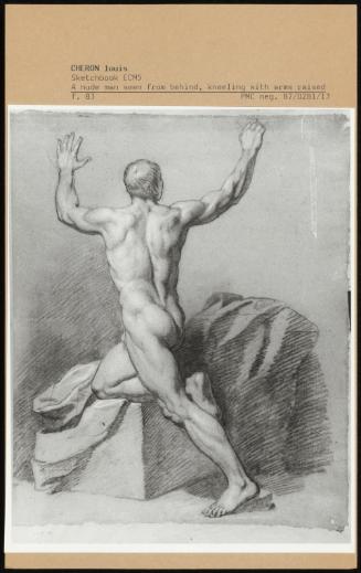 A Nude Man Seen From Behind, Kneeling With Arms Raised