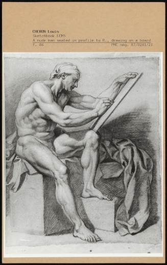 A Nude Man Seated In Profile To R, Drawing On A Board