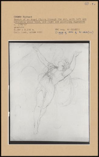 Sketch Of An Angel Flying Through The Air, Withleft Arm Extending Above Head, And Right Arm Pointing Downwards