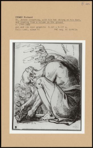 St Jerome Crouching, Wiht His Hat Strung On His Back, And Reading From A Volume On The Ground