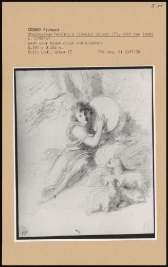 Shepherdess Holding A Circular Object, With Two Lambs