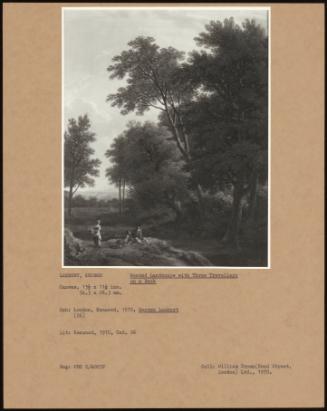 A Wooded Landscape With Three Travellers On A Bank