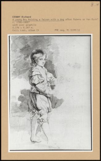 A Young Boy Holding A Falcon With A Dog After Rubens Or Van Dyck