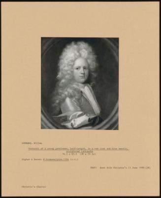 Portrait Of A Young Gentleman, Half-Length, In A Red Coat And Blue Mantle, Sculptured Cartouche