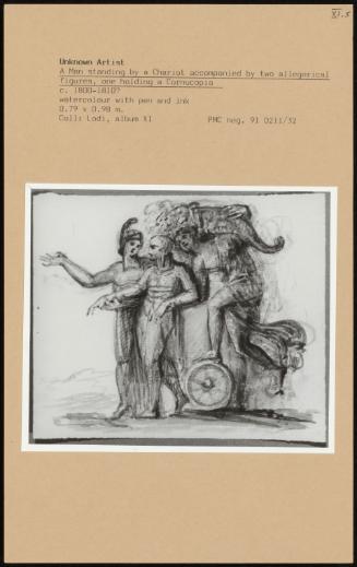 A Man Standing By A Chariot Accompanied By Two Allergorical Figures, One Holding A Cornucopia