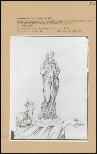 Classical Scene: A Half-Length Figure With Outstretched Arms Worshipping The Statue Of A Vestal Virgin