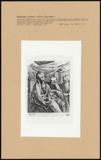 Seated Madonna And Child With A Hooded Old Woman And A Bearded Man Holding A Stick
