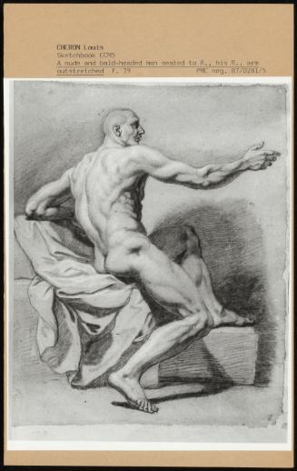A Nude And Bald-Headed Man Seated To R, His R Arm Outstretched