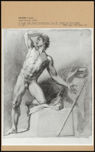 A Nude Man Half Kneeling, His R Hand To His Head