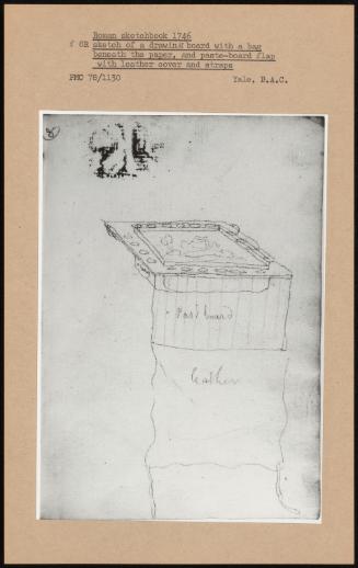 Roman Sketchbook 1746; Sketch Of A Drawing Board With A Bag Beneath The Paper, And Paste-Board Flap With Leather Cover And Straps