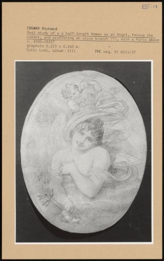 Oval Study Of A A Half-Length Woman As An Angel, Facing The Viewer, And Proffering An Olive Branch, With A Putto Above