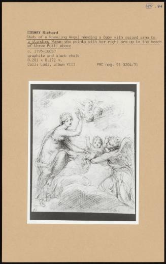 Study Of A Kneeling Angel Handing A Baby With Raised Arms To A Standing Woman Who Points With Her Right Arm Up To The Heads Of Three Putti Above