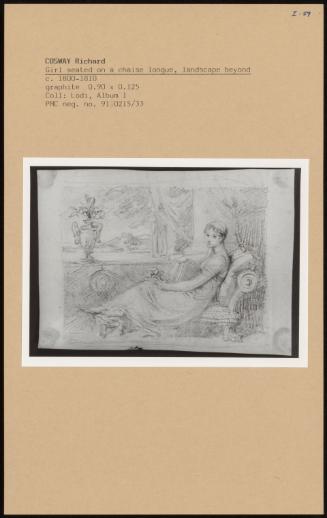 Girt Seated On An Chaise Lounge, Landscape Beyond