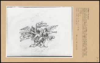 Sketch For A Plate Desing With A Crown And Other Royal Being Carried To Heaven By Two Winged Figures Of Fame, One Blowing A Trumpet, Together With Two Other Putti, Set Whithin An Oval