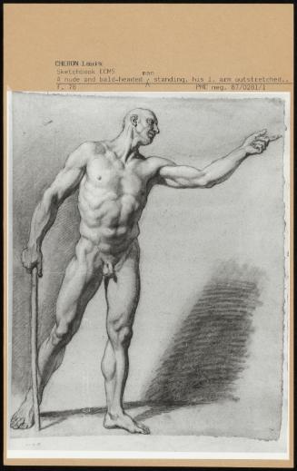 A Nude And Bald-Headed Man Standing, His L Arm Outstretched