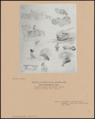 Studies Of Harvesters, Horses, And Farm Implements Etc.