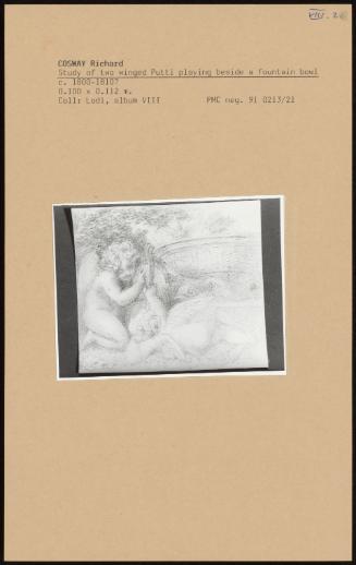 Study Of Two Winged Putti Playing Beside A Fountain Bowl