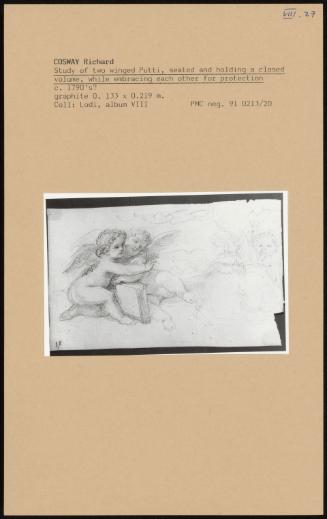 Study Of Two Winged Putti, Seated And Holding A Closed Volume, While Embracing Each Other For Protection