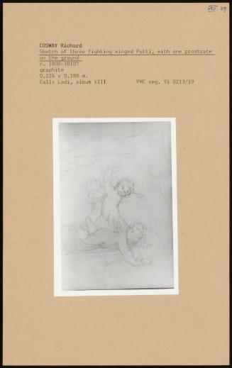 Sketch Of Three Fighting Winged Putti, With One Prostrate On The Ground