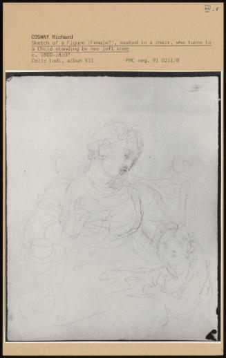 Sketch Of A Figure (Female ), Seated In A Chair, Who Turns To A Child Standing By Her Left Knee
