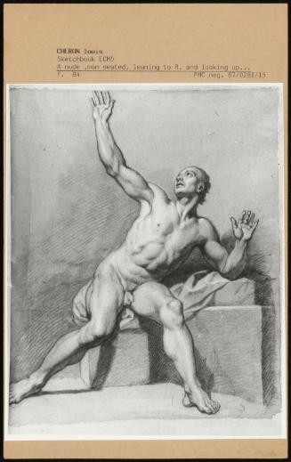 A Nude, Man Seated, Leaning To R And Looking Up