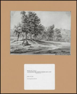 A Copse With Two Seated Figures And A Dog