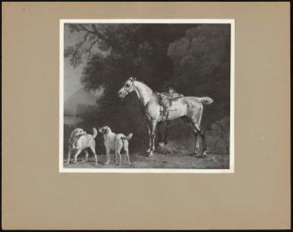 Huntsman Mounting a Grey Horse with Two Hounds