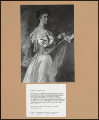 Portrait Of Hilda Madeleine Brassey, Duchess Of Richmond (?1872-1971), Eldest Daughter Of Henry Arthur Brassey Of Preston House, Aylesford And Wife Of Charles, 8th Duke Of Richmond And Lennox And Aubigny And 3rd Duke Of Gordon, Whom She Married In 1893 Wearing Evening Dress And Holding A Bowl Of Roses