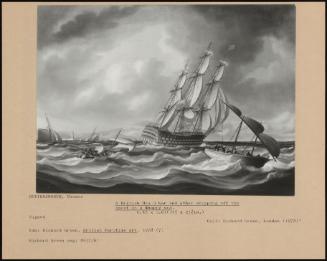 A British Man O'war And Other Shipping Off The Coast In A Choppy Sea