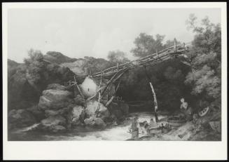 Landscape With Two Men and a Woman Working on a River Bank Beneath a Wooden Conveyor