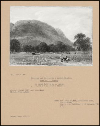 Drovers And Cattle In A Wooded Meadow, With Hills Beyond