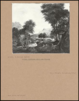 Wooded Landscape With Men Fishing