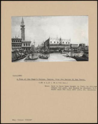 A View Of The Doge's Palace, From The Bacino Di San Marco.