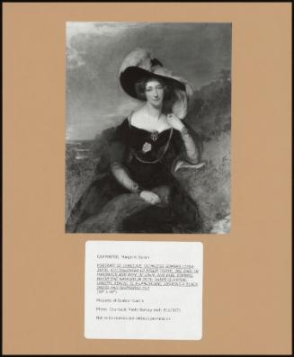 Portrait Of Caroline, Countess Somers (1794-1873), 4th Daughter Of Philip Yorke, 3rd Earl Of Hardwick And Wife Of John, 2nd Earl Somers, Whom She Married In 1815 Three-Quarter-Length, Seated In A Landscape, Wearing A Black Dress And Feathered Hat