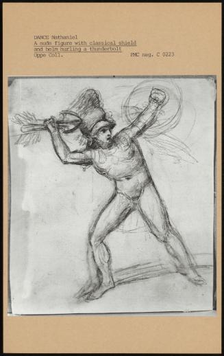 A Nude Figure With Classical Shield And Helm Hurling A Thunderbolt