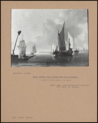 Dutch Barges And A Man-O'-War In An Estuary