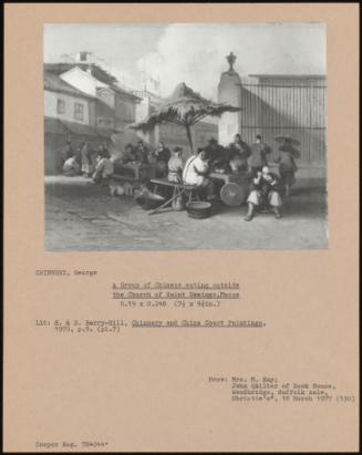 A Group Of Chinese Eating Outside The Church Of Saint Domingo, Macao