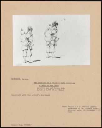 Two Studies Of A Chinese Girl Carrying A Baby On Her Back