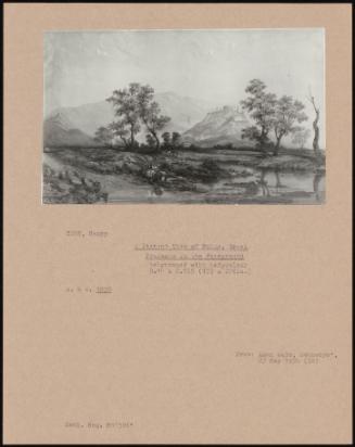 A Distant View Of Ruins, Greek Peasants In The Foreground