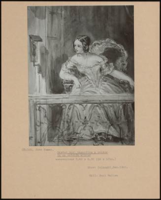 Seated Girl Regarding A Caller In An Outside Mirror